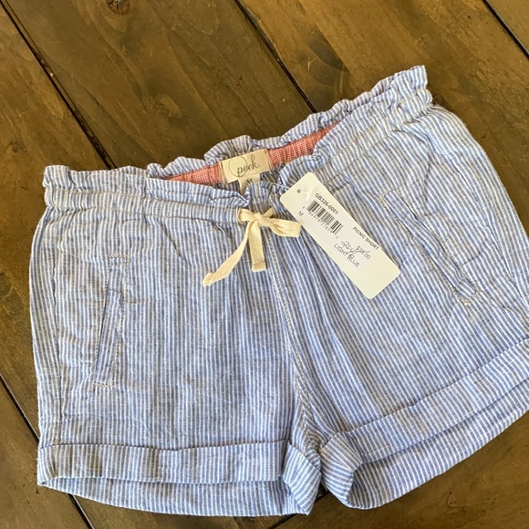 Peek girls shorts. Blue and white striped picnic shorts. Linen cotton blend.